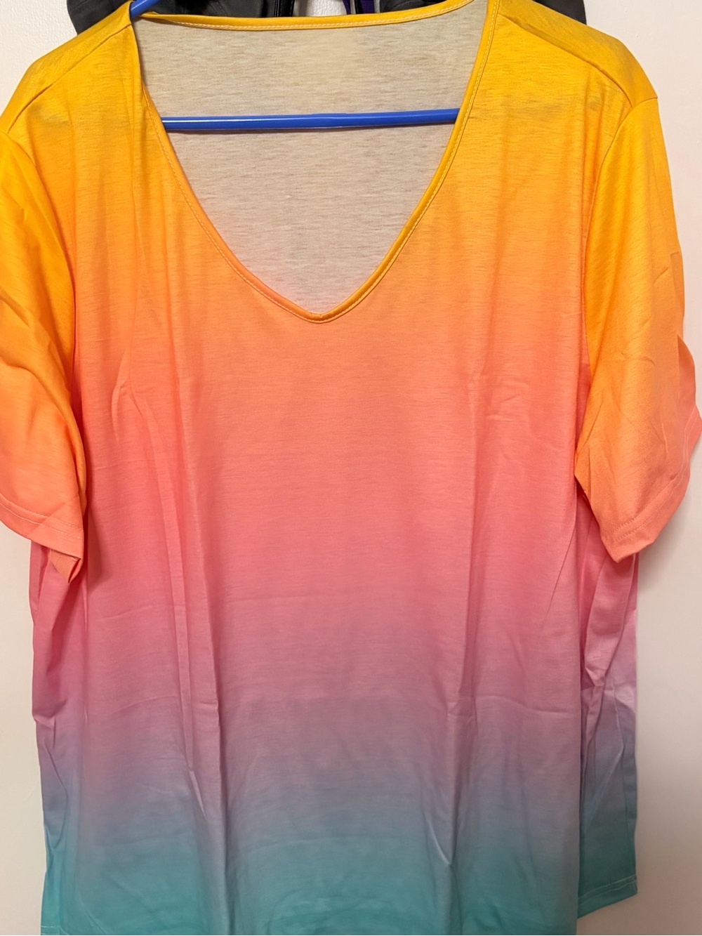 Women's Gradient V-Neck Short Sleeve Blouse - Yellow Pink Blue Green